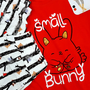 Pijamale Dama Manesca Scurta Pantalon 3/4 Vienetta Model 'Small Bunny'