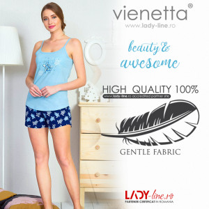 Pijamale Dama Vienetta, 'Beauty & Awesome' Culoare Albastru