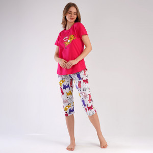 Pijamale Dama Vienetta din Bumbac 100%, Model 'Born To Be Happy' Red 
