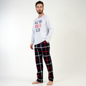 Pijamale din Bumbac Interlock Vienetta | MAN Barbati Model 'All You Need is Sleep'