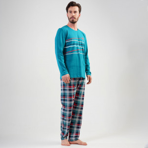 Pijamale din Bumbac Vienetta | MAN Model 'Sky Line' Green