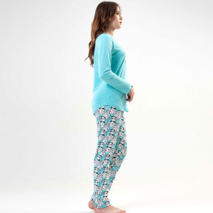 Pijamale Vienetta din Bumbac, Model 'Home Sweet Home' Blue Mint