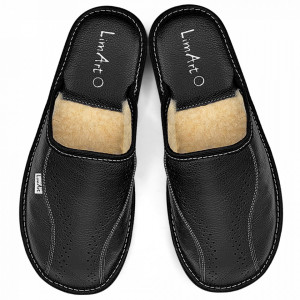 Premium Genuine Leather Slippers with Wool Lining, Model 'Morocco' Dark