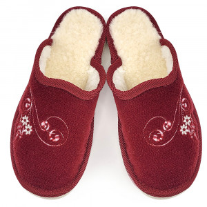 'Ruby Rose' Burgundy Sheepskin Fur-Lined Cloth Slippers