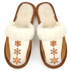 Sheepskin Fur Slippers 'Snowy Delight' Creamy