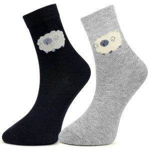 Șosete din Bumbac Love + Fun Set 2 Perechi Model 'Fluffy Sheep' Black & Gray