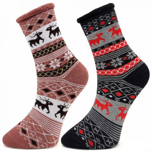 Șosete Termo Călduroase din Bambus Set 2 Perechi Model 'Warm Moments' Pink & Black