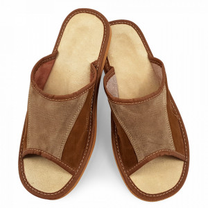 Summer Slippers Made of Suede Leather, Brown Color, Model 'Velvety Step'