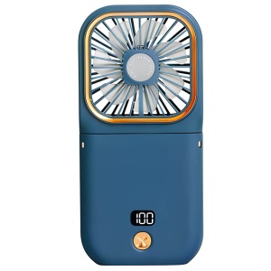 Ventilator Portabil 3în1 de Mână, Birou sau Gât | Baterie 3000mAh, Ecran LED și Slot Suport Telefon, Albastru