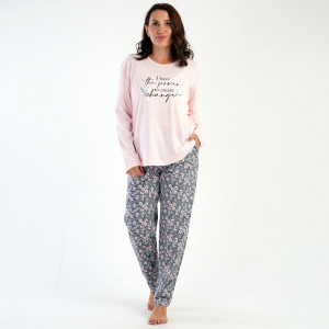 Vienetta Plus Size 100% Cotton Pajamas, 'Power to Change' Pink Model