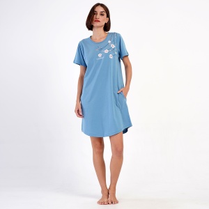 Vienetta 'Wonderful Life' 100% Cotton Nightgown with Pockets Blue | Plus Sizes