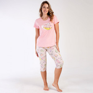 Women's 100% Cotton Pajamas Vienetta, Model 'Fruit Summer' Pink