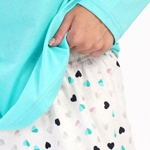 Pijamale Dama din Bumbac Vienetta Model ''Ladybug Love' Green Mint | Confort Romantic. Prezentare detaliu pantalon.