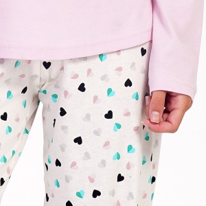 Pijamale Dama din Bumbac Vienetta Model 'Ladybug Love' Rosebloom | Confort și Romantism. Prezentare detaliu pantalon.