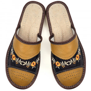 Women's Slippers, Leather Material, Brown Color, Model 'Harmony'