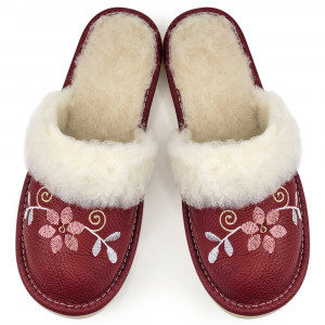 Women's Slippers Lined with Sheep Wool Model 'FairyLand' Burgundy
