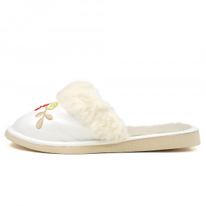 Papuci de Casa Dama Imblaniti cu Lana de Oaie Model 'FairyLand' White
