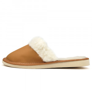Papuci de Casa Dama Imblaniti cu Lana de Oaie Model 'Joy Season' Brown Light