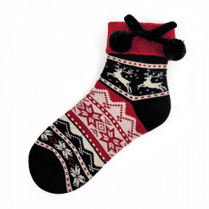 Women's Warm Socks with Pom Pom Velvet, Model 'Joy and the Good Life' Black