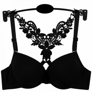 Bretele Sutien pentru Spate din Broderie cu Model Floral Culoare Negru