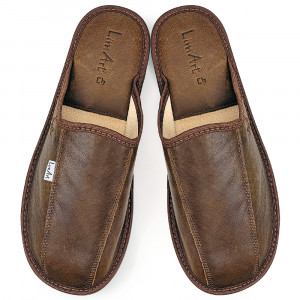 Brown Leather Slippers with Thick Soles, Model 'Luxury Man' Brown
