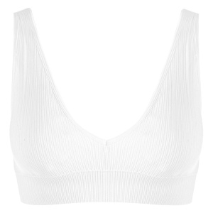 Bustieră Seamless cu Burete și Decolteu în V - Ribbed White