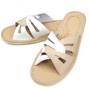 Papuci de Casa din Piele Comozi Model 'Glaucia' Creamy