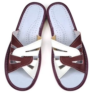 Comfortable Leather Slippers Model 'Glaucia' White/Burgundy | Comfort and Elegance