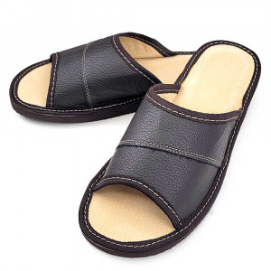 Papuci de Casă Eleganți din Piele Naturală cu Talpă Groasă - Muse (Maro Închis)