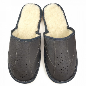 Grey Sheepskin Fur Slippers Manhood Model