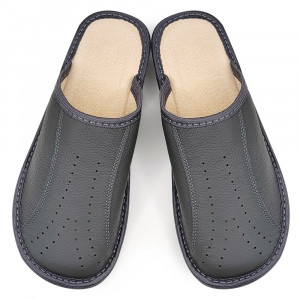 Grey Thick Sole Leather Slippers, 'Luxury Woman' Grey Model