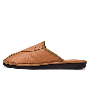 Men's Leather Slippers with Wool Lining Model 'Luxury Man' Classic Brown | Premium Warmth & Comfort - Img 2