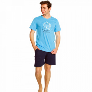 Men's Pajamas Gazzaz by Vienetta, 'The Man's Best Friend', Blue Color