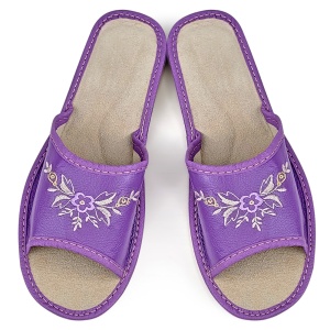 Papuci de Casă Damă din Piele Naturală, Model 'Akna' Purple - Confort și Bucurie