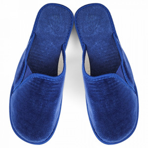 Papuci de Casa Dama din Velur si Bumbac Flausat Model 'Blue Feelings' Culoare Albastru sunt papuci de interior foarte confortabili si placuti la atingere, realizati dintr-un velur de calitate si un bumbac flausat.