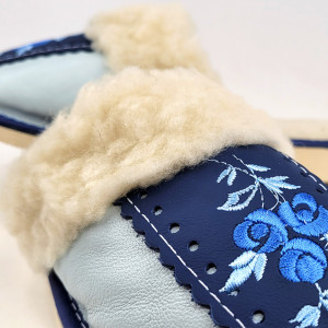 Papuci de Casa Dama Imblaniti cu Lana de Oaie Model 'Root Traditions' Blue