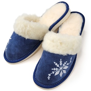 Papuci de Casă Damă Îmblăniți cu Lână Model 'Frost Kiss' Blue Jeans