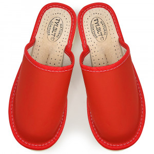 Papuci de Casa Dama Material Piele Culoare Crem, Model 'Select' Red