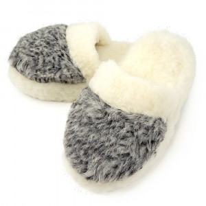 Papuci de Casa din Lana de Oaie Culoare Marmorat Model 'Zamolxis' Gray