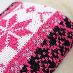 Papuci de Casa din Lana de Oaie Culoare Roz Fucsia Model 'Geometry' Pink