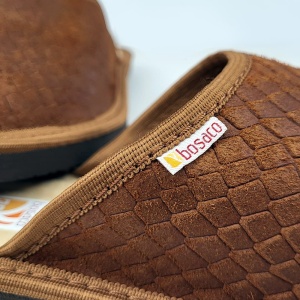 Papuci de Casa din Piele cu Talpa Groasa Bosaco Model 'Velvet Snake' Brown - Img 4