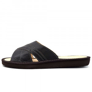 Papuci de Casa din Piele cu Talpa Groasa Culoare Maro, Model 'Luxury Feet' Brown