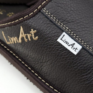 Papuci de Casa din Piele Îmblăniți cu Lână , Model 'Luxury Man' Dark Brown
