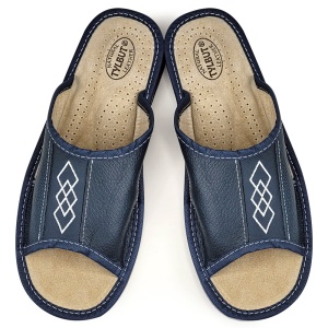 Papuci de Casă din Piele Maro Model 'Geometric Approach' Deep Blue