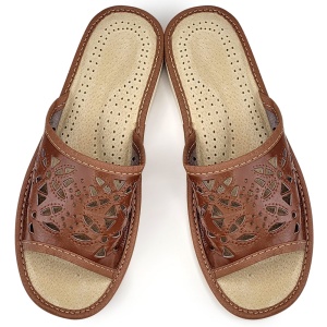 Papuci de Casă din Piele Model 'Petals' Brown | Confort, Stil și Relaxare