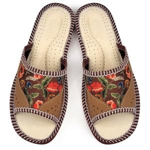 Papuci de Casă din Piele și Textil Model 'Garden Step' Brown Tylbut | Confort, Stil și Lejeritate