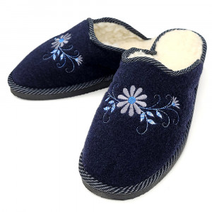 Papuci de Casa din Postav Imblaniti cu Lana de Oaie 'Rustic Elegance' Dark Blue