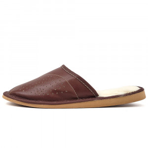 Papuci de Casa Imblaniti cu Lana de Oaie Culoare Maro Model Regalia Reddish