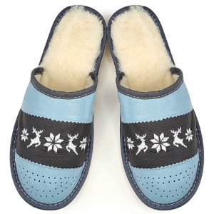 Papuci de Casă Îmblaniti cu Lână Model 'Nordic Tradition' Rustic Blue | Căldură și Bucurie