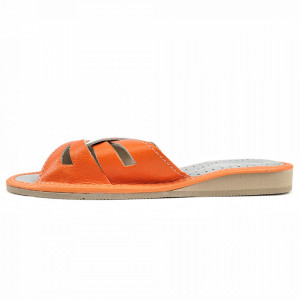 Papuci de Casa Vara din Piele Culoare Alb/Negru Model 'Sunny Summer' Orange